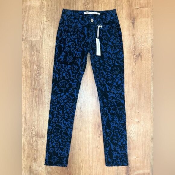 NWT ROMEO & JULIET COUTURE Skinny Navy Scroll Velvet Pants Pockets RJ29169 Sz 24 - Picture 2 of 14